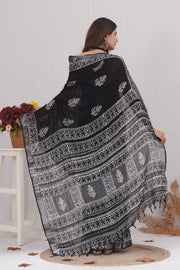 Cotton Linen Saree with Hand Block Print - Shivanya Handicrafts Women's Traditional Indian Wear